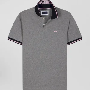 Alternative view of Polo manches courtes en coton stretch gris col jacquard Eden Park coupe Slim