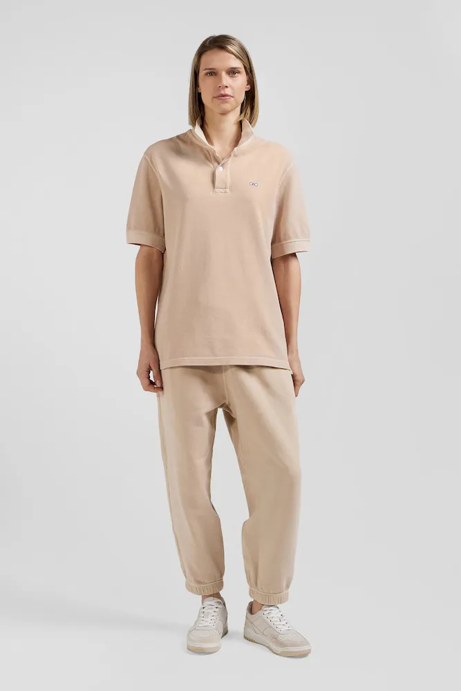 Polo Manches Courtes Unisexe En Piqué Coton Beige Surteint Coupe Oversized