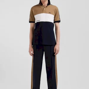 Polo manches courtes tricolore en piqué coton noisette inscription Eden Park coupe Regular