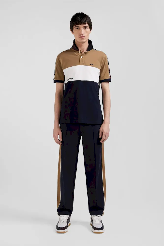 Polo manches courtes tricolore en piqué coton noisette inscription Eden Park coupe Regular