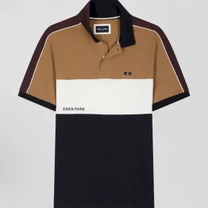 Alternative view of Polo manches courtes tricolore en piqué coton noisette inscription Eden Park coupe Regular