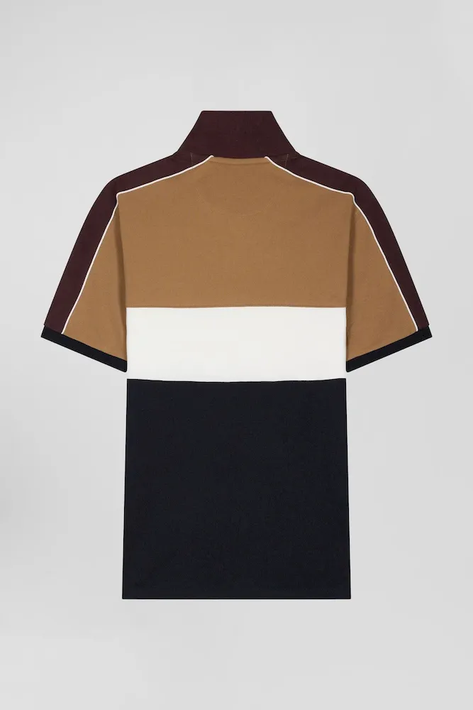 Polo manches courtes tricolore en piqué coton noisette inscription Eden Park coupe Regular – Bild 4