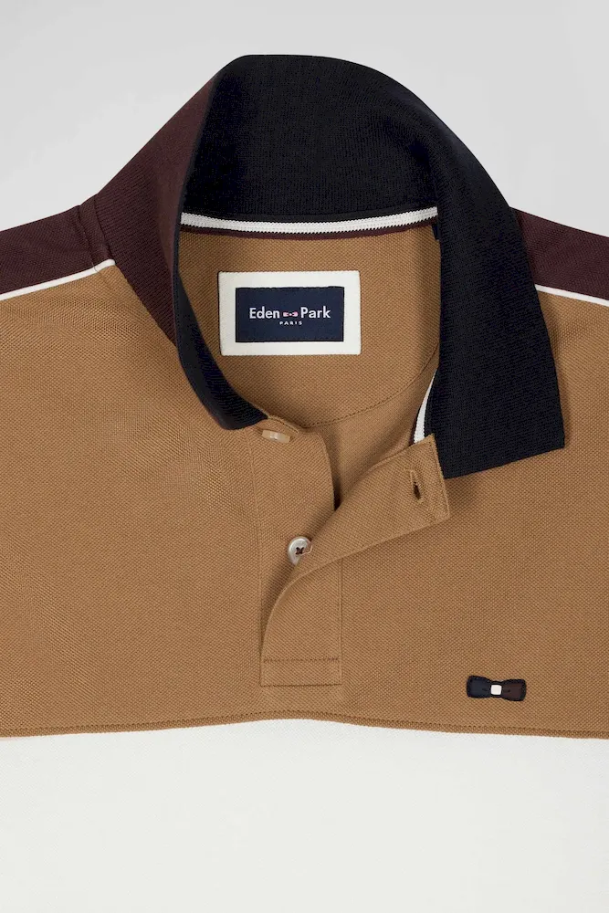 Polo manches courtes tricolore en piqué coton noisette inscription Eden Park coupe Regular – Bild 7