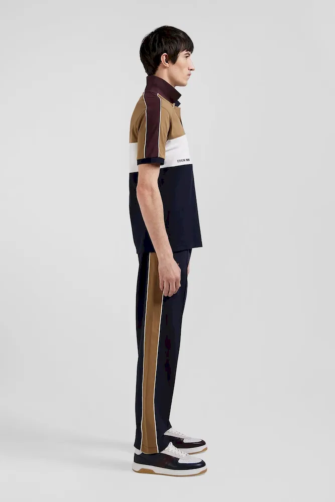 Polo manches courtes tricolore en piqué coton noisette inscription Eden Park coupe Regular – Bild 5