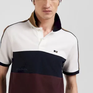 Alternative view of Polo manches courtes tricolore en piqué coton bordeaux inscription Eden Park coupe Regular