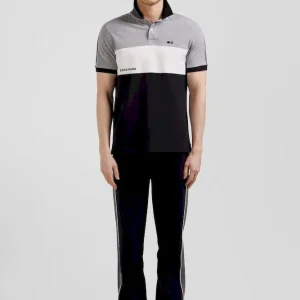 Polo manches courtes tricolore en piqué coton noir inscription Eden Park coupe Regular