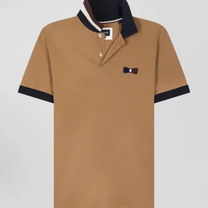 Alternative view of Polo manches courtes en piqué coton noisette détails tricolores coupe Oversized