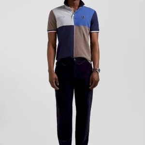 Polo manches courtes coupé-cousu en piqué coton bleu foncé coupe Regular