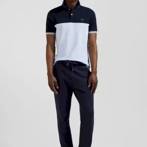 Polo manches courtes en piqué coton ciel détails contrastés broderie nœud papillon coupe Regular