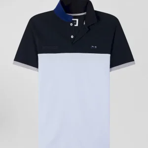 Alternative view of Polo manches courtes en piqué coton ciel détails contrastés broderie nœud papillon coupe Regular