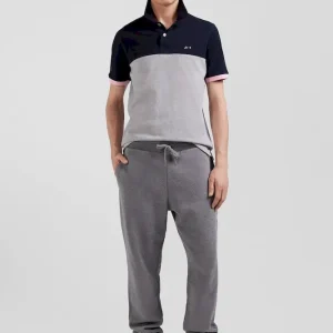 Polo manches courtes en piqué coton gris détails contrastés broderie nœud papillon coupe Regular