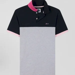 Alternative view of Polo manches courtes en piqué coton gris détails contrastés broderie nœud papillon coupe Regular