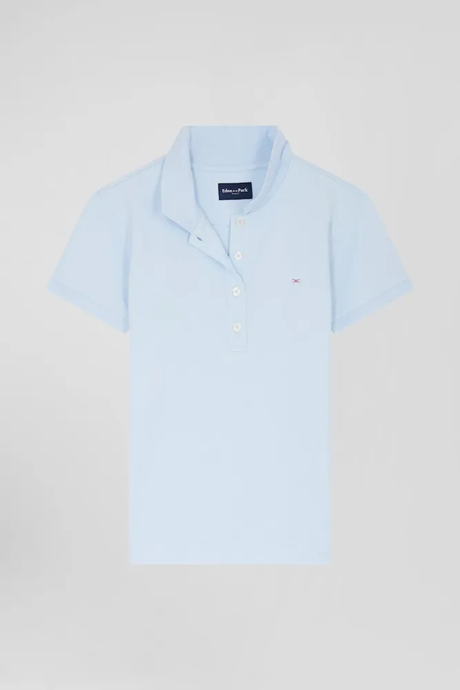 Polo Manches Courtes Uni En Coton Stretch Ciel Coupe Slim