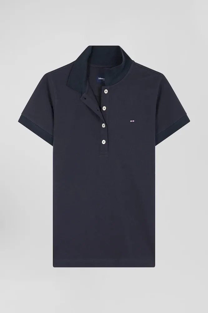 Polo manches courtes uni en coton stretch bleu marine coupe Slim – Bild 2