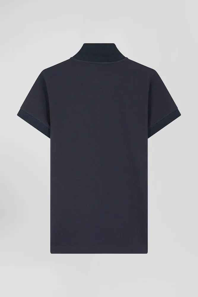 Polo manches courtes uni en coton stretch bleu marine coupe Slim – Bild 4