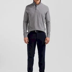 Polo manches longues en piqué coton gris