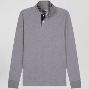 Alternative view of Polo manches longues en piqué coton gris
