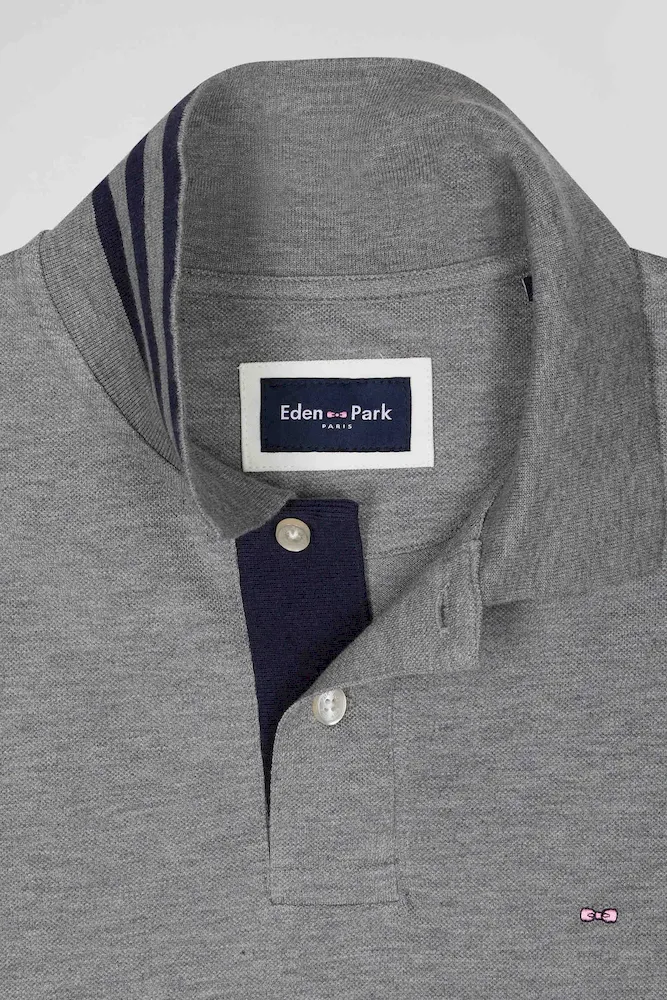 Polo manches longues en piqué coton gris – Bild 7