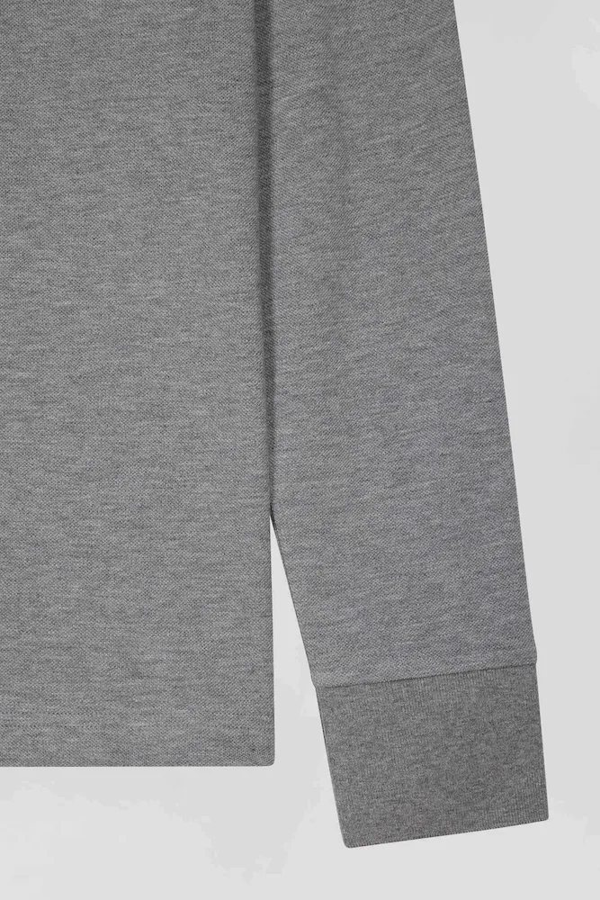 Polo manches longues en piqué coton gris – Bild 8
