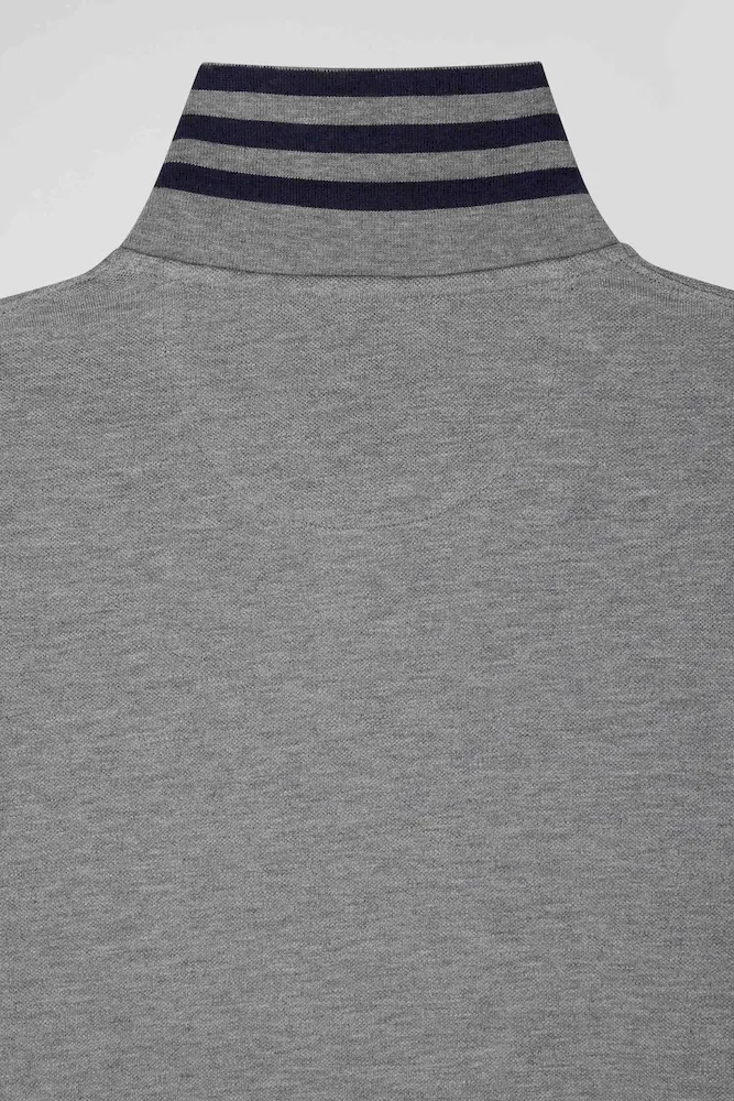 Polo manches longues en piqué coton gris – Bild 9