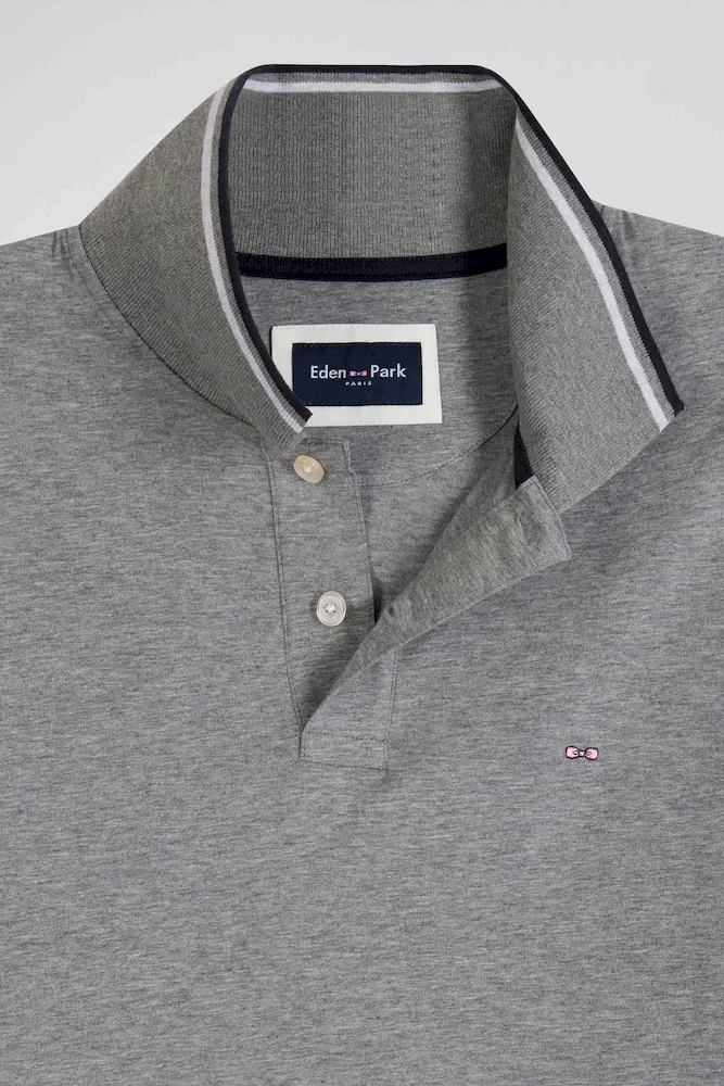 Polo manches longues gris en coton stretch finitions rayées – Bild 7