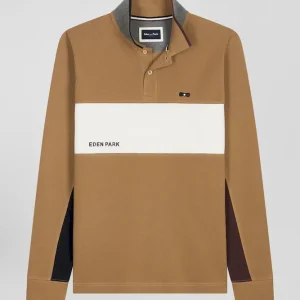 Alternative view of Polo manches longues colorblock en piqué coton noisette coupe Regular