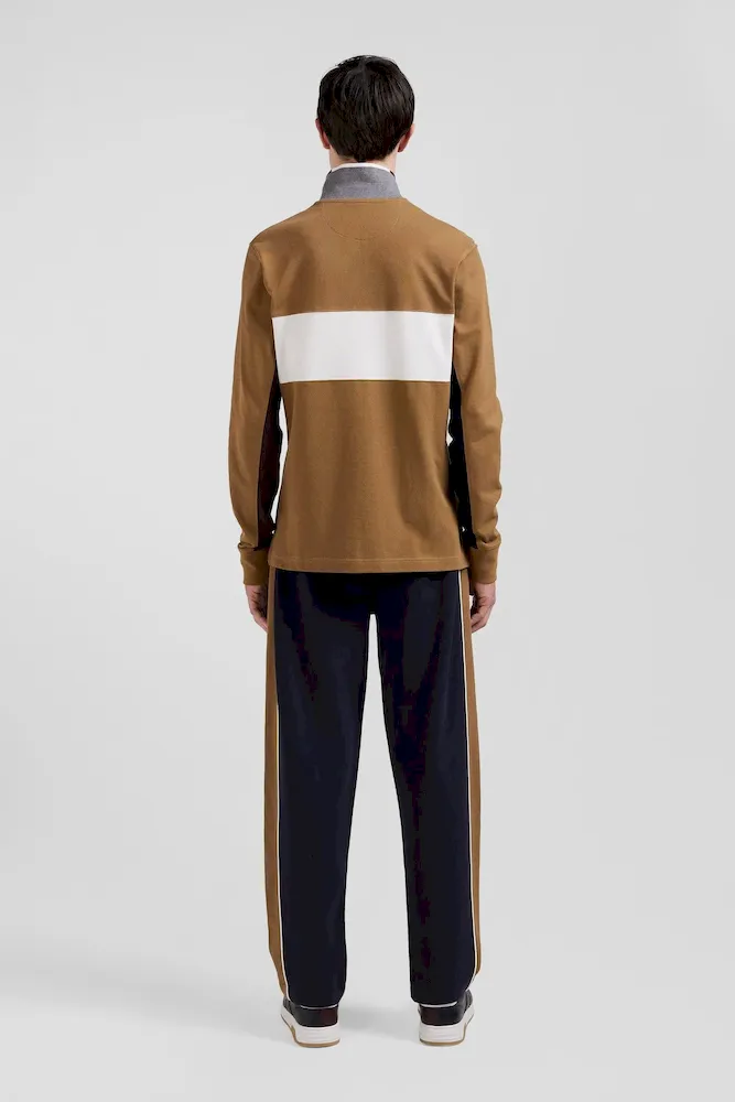 Polo manches longues colorblock en piqué coton noisette coupe Regular – Bild 6