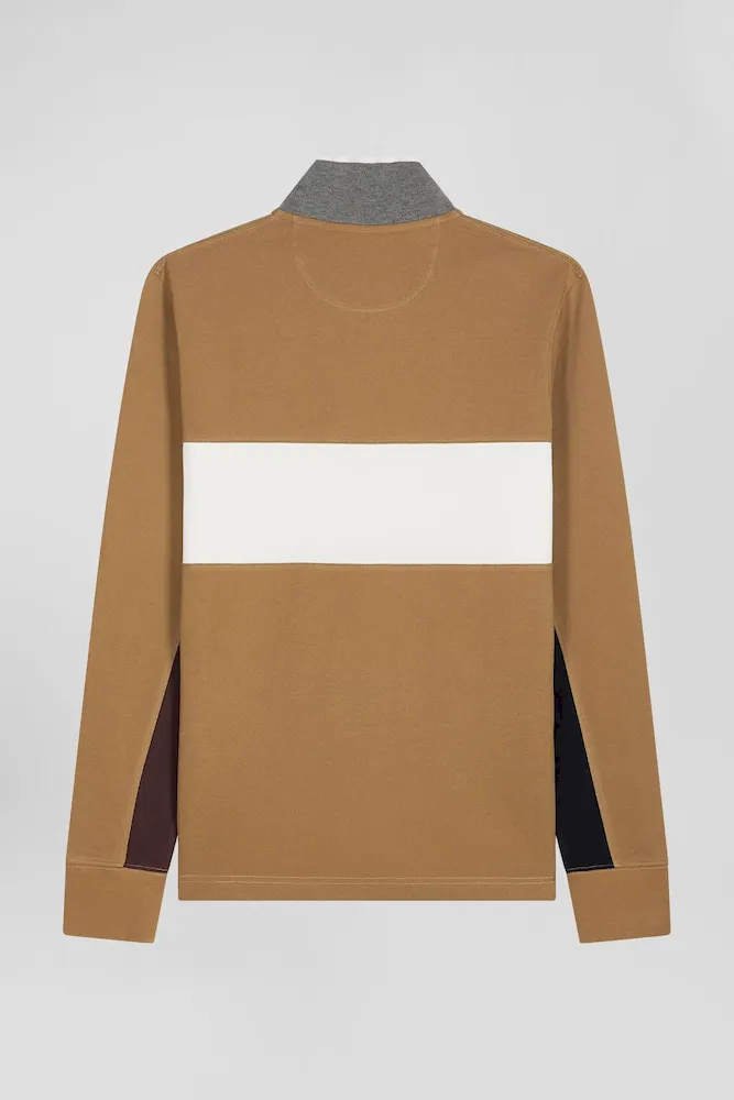 Polo manches longues colorblock en piqué coton noisette coupe Regular – Bild 4