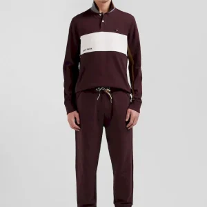 Polo manches longues colorblock en piqué coton bordeaux coupe Regular
