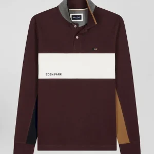 Alternative view of Polo manches longues colorblock en piqué coton bordeaux coupe Regular
