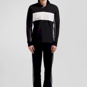 Polo manches longues colorblock en piqué coton noir coupe Regular