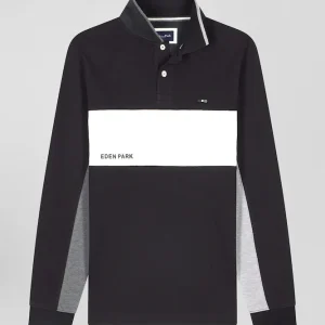 Alternative view of Polo manches longues colorblock en piqué coton noir coupe Regular