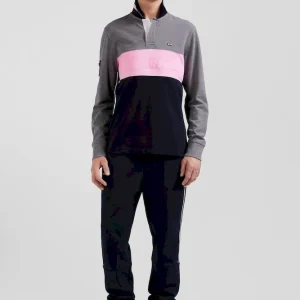 Polo manches longues en piqué coton gris broderie matelassée coupe Regular