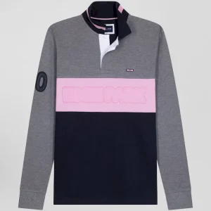 Alternative view of Polo manches longues en piqué coton gris broderie matelassée coupe Regular