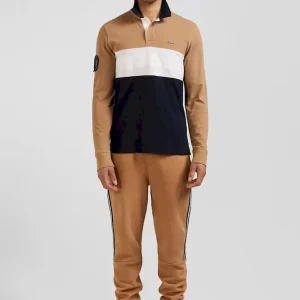 Polo manches longues en piqué coton camel broderie matelassée coupe Regular