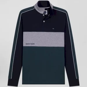 Alternative view of Polo manches longues en piqué coton vert chiné coupe Regular