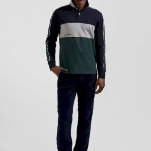 Polo manches longues en piqué coton vert chiné coupe Regular