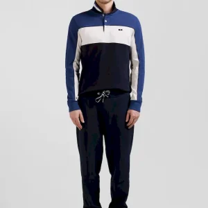 Polo manches longues tricolore en piqué coton bleu coupe Regular