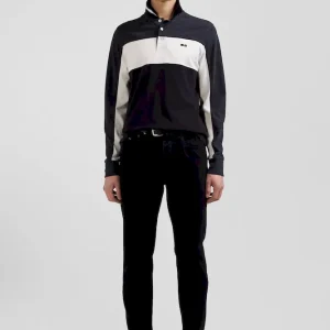 Polo manches longues tricolore en piqué coton noir coupe Regular