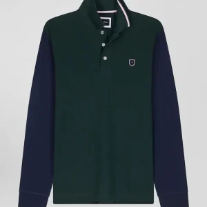 Alternative view of Polo manches longues en piqué coton vert col jacquard écusson gomme coupe Regular