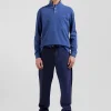 Polo manches longues en piqué coton bleu foncé détails tricolores coupe Regular