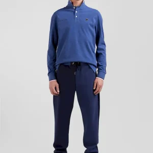 Polo manches longues en piqué coton bleu foncé détails tricolores coupe Regular