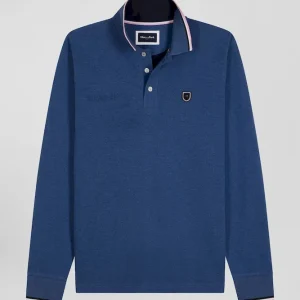 Alternative view of Polo manches longues en piqué coton bleu foncé détails tricolores coupe Regular