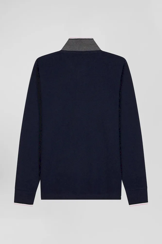 Polo manches longues en piqué coton gris détails tricolores coupe Regular – Bild 4