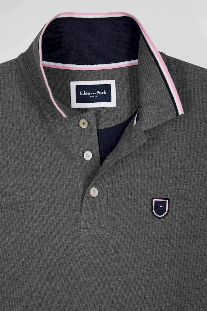Polo manches longues en piqué coton gris détails tricolores coupe Regular – Bild 7