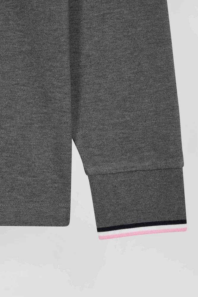 Polo manches longues en piqué coton gris détails tricolores coupe Regular – Bild 9