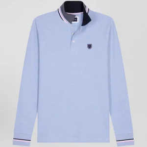 Alternative view of Polo manches longues en piqué coton ciel écusson gomme coupe Regular