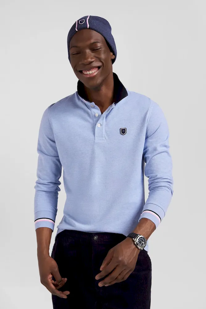 Polo manches longues en piqué coton ciel écusson gomme coupe Regular – Bild 3