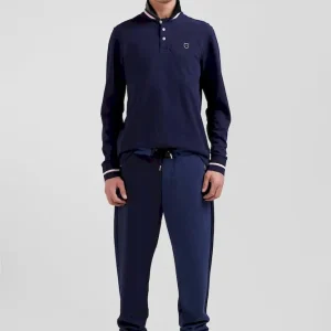 Polo manches longues en piqué coton bleu marine écusson gomme coupe Regular