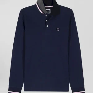 Alternative view of Polo manches longues en piqué coton bleu marine écusson gomme coupe Regular